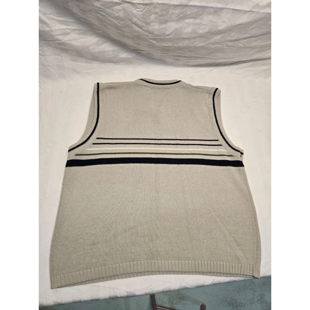 Men's MICHAEL GERALD V-Neck Sweater Vest XL Beige with stripes